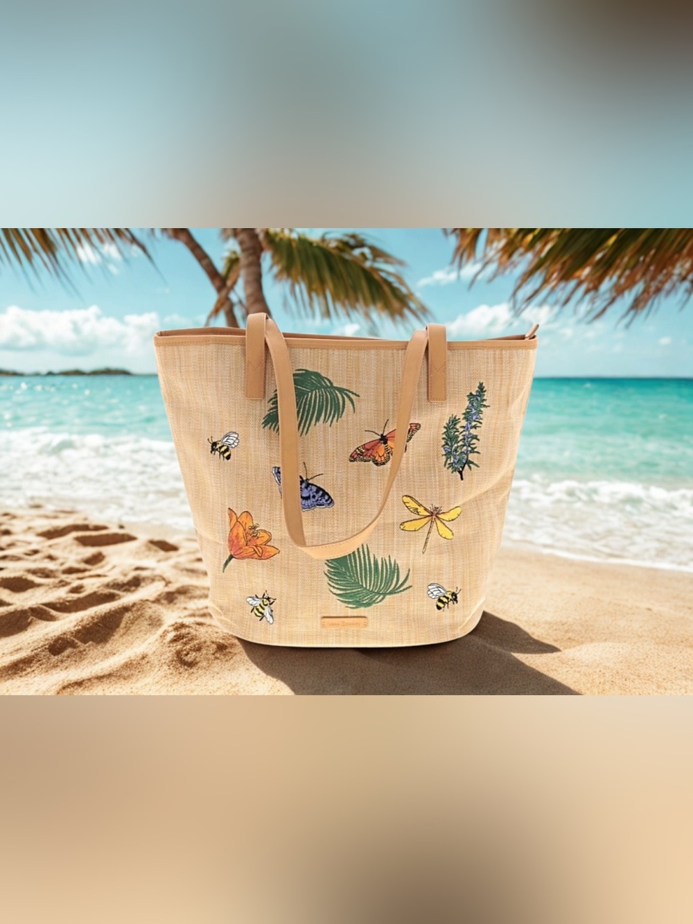 🤎💚VERA BRADLEY🤎💚Nature Study Neutral Straw Bucket Tote Bag/NWOT